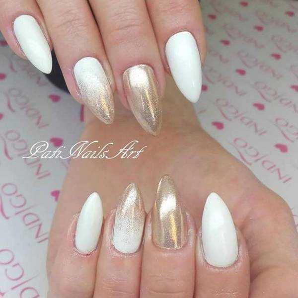 Дизайн ногтей белый с золотом фото